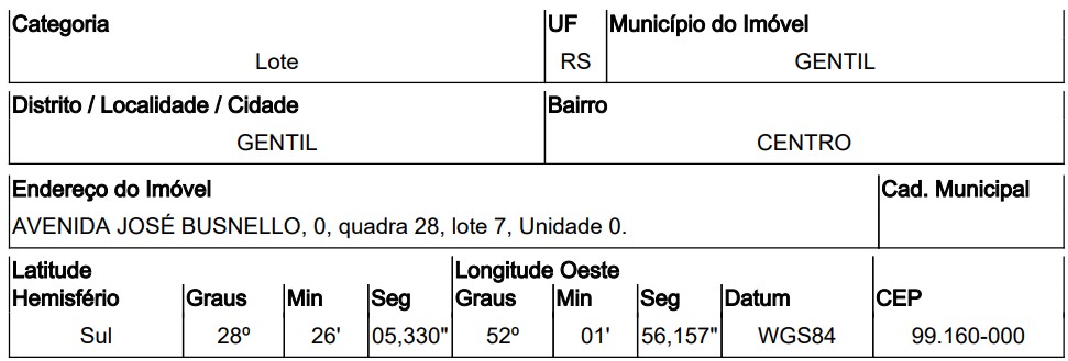 Terreno - Venda, CENTRO, GENTIL, RS